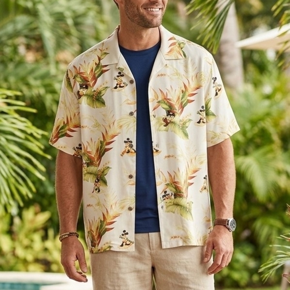 Tommy Bahama Disney Parks Mickey Mouse Tropical Floral Silk Camp Shirt Men’s XXL